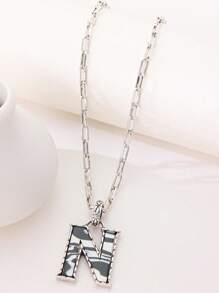 1pc Western Country Style Vintage Textured CCB Multicolor Leopard Print Black & White Plaid 26 Letter Minimalist Pendant Necklace, Sweater Chain