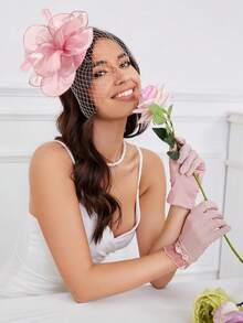 Ibeauti Fascinator Hats With Screentouch Lace Gloves Set Women Tea Party Cocktail Wedding Derby Headwear Short Gloves - 07 Xanh lá cây - Xem 8