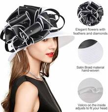 2025 Bucket Hats Women Ladies Girls, Organza Derby Fascinator Hat Tea Party Bridal Church, Hats - A-4585b-白色/黑色 - 查看 6