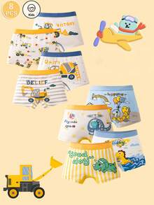 8 طقم سروال داخلي للأولاد بتصميم كرتوني لحيوانات ديناصور وسيارات، قطن ناعم مرن وقابل للتنفس، بتصميم عادي مناسب للأطفال