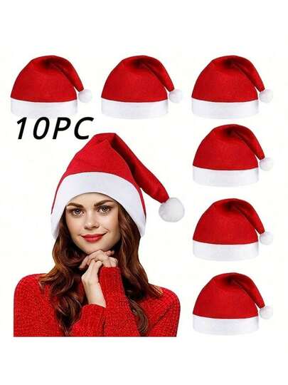 10pcs Adult Christmas Hats - Ideal For Christmas And New Year Parties, Hand Wash Only, Home Decor, Christmas Decoration, Room Decoration, Winter Christmas Decor, Christmas Home Gifts, Christmas Decoration