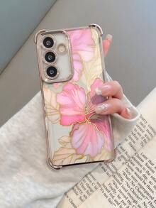 1pc Pink, Flowers, Gold Pattern Mobile Phone Case, Mobile Phone Case With Airbags On The Four Corners, Anti-Collision Mobile Phone Case, Suitable For All Models Of Apple Mobile Phones, Can Be Used For Apple 11/12/13/14/15/16/Pro/Plus/Pro Max/16e Mobile Phone Case - Vàng - Xem 1