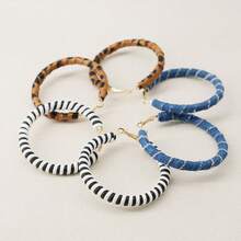 2PC Black And White Striped C Hoop Earrings Exaggerated Leopard Print Women's Color-Block Vintage Stud Earrings Light Luxury - 10-1003 Xanh denim-Vàng - Xem 2