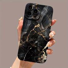 Fundas de teléfono suave Angel Eyes con diseño de mármol con impresión UV, acabado mate, brindando protección total de 360 grados para modelos de  11, 12, 13, 14, 15 16 17 Pro Max, 16,  Plus, E, Mini y otros teléfonos inteligentes. - Negro - Ver 2