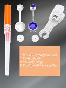 Set de 6 piezas/juegos de kit de perforación de ombligo, kit de aguja de perforación de ombligo, anillo de perforación de ombligo de calibre 14 - Naranja - Ver 5