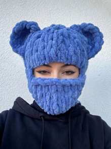 1 Piece Cute Women's Knitted Hat Thick Knitted Handmade Beanie Hat With Bear Ears Design, Super Soft, Super Warm, Multiple Colors Available Daily Casual Warm Hat, Fall / Winter