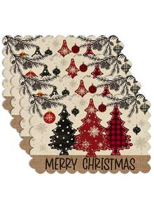 2pcs/4pcs Set Creative Christmas Party Linen Insulated Mat With Wavy Edge Non-Slip 12*18 Inch Heat Resistant For Christmas Holiday Farmhouse Family Party & Party Decoration Placemat