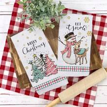 2pcs Christmas Kitchen Dishwashing Towel, Merry Christmas Snowman Christmas Tree 40 * 60cm, Soft And Comfortable, Absorbent And Durable, Suitable For Home Decoration And Christmas Party Decoration.