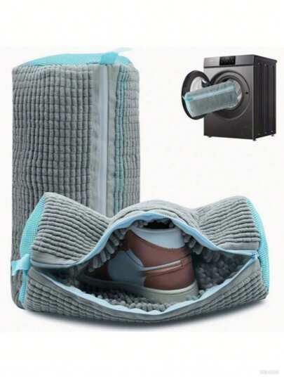 1pc Aivher Fluffy Fiber 360° Surround Cleaning Shoe Washing Bag - Reusable Durable Machine-Washable Laundry Bag With Zipper Closure, Colorfast Fade-Resistant Polyester, Oval Design For Sneakers & Footwear, Lightweight Travel-Friendly, Sneaker Cleaner, High Permeability Chenille Fiber, Sturdy Construction, Sneaker Enthusiasts, Laundry Bags