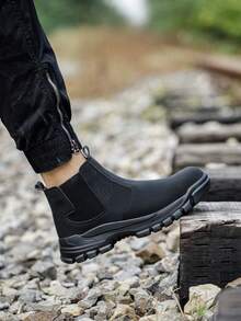 High-Top Steel Toe Work Shoes For Men And Women - Slip-On All-Season Couples' Safety Boots With Anti-Smash, Puncture-Proof & Spark-Resistant Design, Water-Resistant, Lightweight & Durable Protective Shoes For Industrial Construction, Warehouse, Outdoor Work & Training - 黑色 - 查看 8