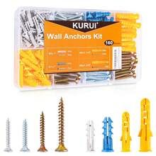 KURUI Wall Anchors Kit For Hanging Wall Art Decor, 160Pcs Drywall Anchors Assortment Kit For Frame Shelf Decorations, Plant Hooks, 135 Screws And 135 Plugs, Picture Hangers For Drywall Concrete Brick - 270 件(黑銀色) - 查看 1