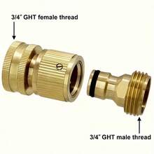 2-Piece Brass Garden Hose Quick Connect Set – 3/4" GHT Female & Male Threads | Heavy-Duty Metal Couplers For Flower Watering, Lawn Sprinklers & Patio Use  (Gold) - 金色 2pcs - 查看 5