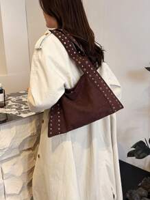 Women's Shoulder Bag, Women's Tote Bag, Large Capacity, Fashion, Elegant, Minimalist, Personalized Metal Crescent Moon Bag, Suitable For Women, Girls, College Students