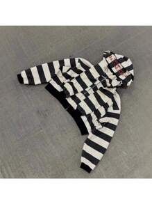 Fall Zip-Up Pullover Hooded Sweatshirt With Multi-Color Design In American Street Hip-Hop Style - Double-Layered Hat With Striped Print - Men's Hooded Sweatshirt