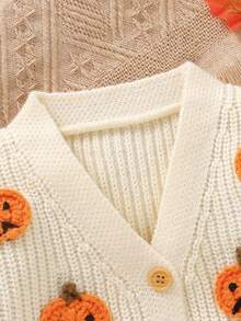 Autumn/Winter New Baby Halloween Cardigan Sweater, Handmade Pumpkin Decor, Comfortable Versatile Holiday Style - White - View 7