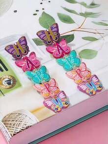 1 pereche cercei lungi din acrilic cu fluture multicolor imprimat cu jeleu, cercei suspendați la modă pentru femei