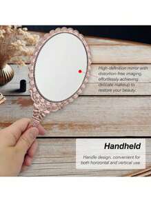 1个复古手持化妆镜 - 花卉蚀刻电镀化妆镜，复古欧式图案手持旅行镜，可放置于钱包或梳妆台上