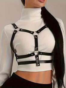 Leather Cage Bra Harness,Casual Chest Bra Harness PU Leather,Festival Club Wear,Leather Chest Harness For Women - Black - View 7