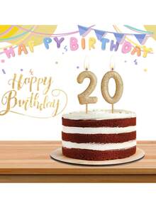 Velas decorativas con números del 0 al 9 en color dorado champán con brillo para fiestas de cumpleaños, aniversarios y bodas - champán dorado - Ver 3