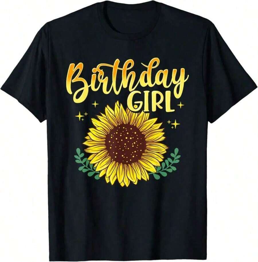 Camiseta de Verano Floral de Girasol, Mariposa y Corazón para Niñas, Mujeres y Niños - Negro 3 - Ver 1