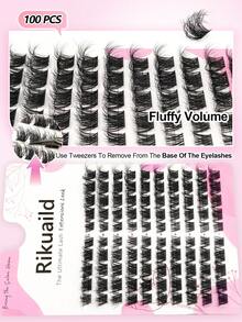 Rikuaild 100pcs D-Curl Fluffy Cluster False Eyelashes, 3D Thick & Dense Lash Clusters, 9-15mm Individual Soft Fan-Shaped Natural Look False Lashes, DIY Eyelash Extension, Lash Clusters, Individual Fake Lashes - D - View 5
