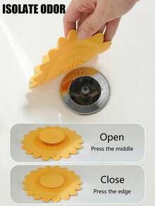 1pc Press-Type Sink Drain Strainer, Floor Drain Cover, Anti-Odor Drain Stopper, Hair Catcher Shower Drain Cover, Flower Design Sink Filter For Home Bathroom, Home Essentials, Bathroom Accessories