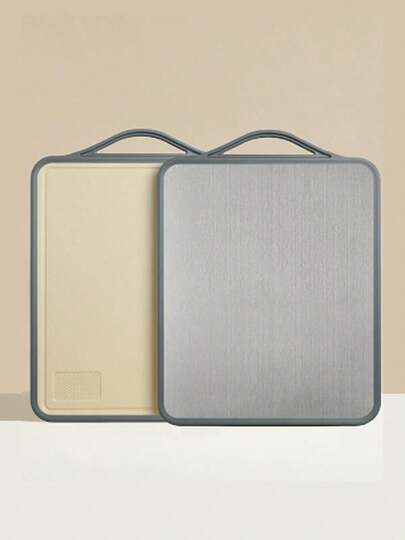 15.7 英寸 x 12 英寸不锈钢双面砧板，带手柄，采用不锈钢和麦秸 PP 材质，带排水槽，可放入洗碗机清洗，尺寸大，易于清洁且防霉。