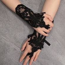 Women's Black Lace Fingerless Gloves - Floral Embroidery Elastic Wristband, Party Wedding Halloween Costume Accessories, Hand Wash/Dry Clean, Exquisite Embroidery Decorations