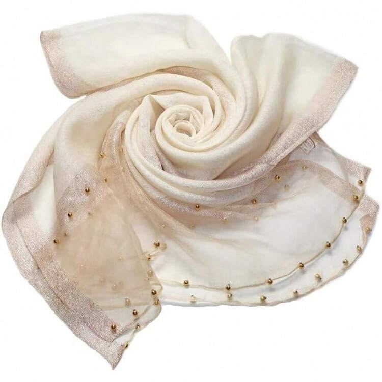 Womens Scarves Lightweight Silk Scarf Shawls And Wraps For Evening Dresses Summer Beach Wedding Shawl Giftshalloween - 新米色 - 查看 3