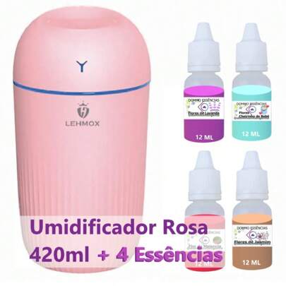 KIT Umidificador Aromatizador ROSA GRANDE 420ml + 4 Essências | Difusor Discreto/Egg| Aromas 12ml M.J.C.L