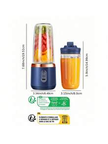 1pc Portable USB Rechargeable Blender - 1500mAh Digital Display, Stainless Steel & Plastic Material, Includes Water Bottle For Smoothies, Ice Cubes, Fresh Juice - Compact For Travel, Home, Office Use, Portable Smoothie Blender, On-The-Go Nutrition, Compact Juicer, Durable Kitchen Gadget - Multicolor - View 9