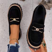 Square Buckle Slip-On Shoes For Women, Square Toe Platform Thick Sole Retro Casual Shoes, Spring & Autumn - Black - View 2