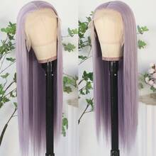 13X6 Platinum White Synthetic Lace Front Wigs 28 Inch Pre Plucked Long Straight Hair Wigs Glueless White Wigs Heat Resistant Fiber Hair Natural Halloween Wigs Platinum Blonde Lace Front Wigs For Women For Daily Christmas Party Cosplay Use - Light Purple - 查看 5