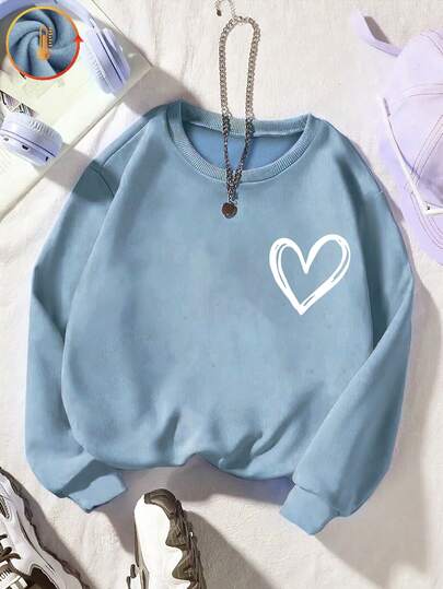 Mädchen/Jungen Herbst Rundhals Langarm Sweatshirt Top Einfache Herz Grafik Lässig Vielseitig Langarm Lose Basic Home Top