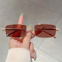 1 Pair Women Full Frame Rectangle Fashion Glasses Vintage Metal Frame Leopard Head Decoration Classic Green Glasses High-End Light Luxury Men Glasses Suitable For Taking Photos And Wearing - 透明的 - 查看 3