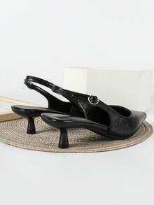 2025秋冬季4厘米黑色高跟鞋，尖头派对礼服鞋，套脚细高跟鞋，女士尖头高跟鞋，猫跟，优雅