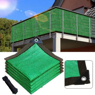 1 包，绿色遮阳布遮阳帆阳台围栏隐私屏幕 70% 遮阳布防晒门廊遮阳篷天篷网带索环适用于花园露台草坪植物温室户外凉亭草坪狗窝更易于悬挂遮阳网罩