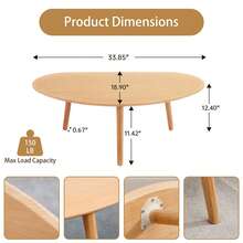 Small Oval Coffee Table, 33.85" Mid Century Modern Coffee Table For Living Room Study Room, Solid Wood Side Table, Center Table (Nature Wood Color, 33.85"Wx18.90"Dx12.40"H) - Natural Oak - Xem 2