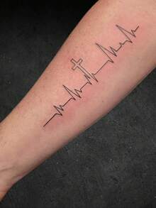 Tatuaje temporal resistente al agua y al sudor, lavable. 1 hoja. Diseño único y de alta calidad. Tatuaje de línea de latido activo. Patrón de electrocardiograma de moda. Adecuado para personas para uso diario. - Negro - Ver 3