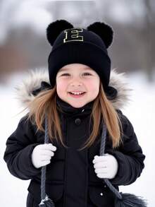 1pc Personalized Embroidered Baby Knitted Hat, 26 Alphabet Knitted Hat For Toddlers And Children, Handmade Baby Girl Hat, Suitable For Daily Wear For Baby Girls 0-3 Years Old - Black - View 3