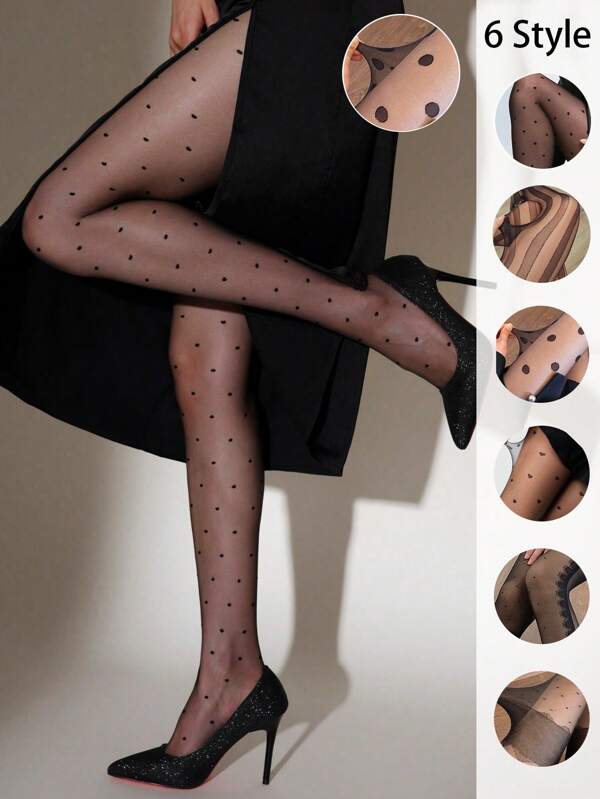 1 Pair Sexy Women's Polka Dot/Vertical Stripes Patterned Thigh High StockingsBlack Tights, Suitable For Women Party Outfit, Attractive Thigh High Socks