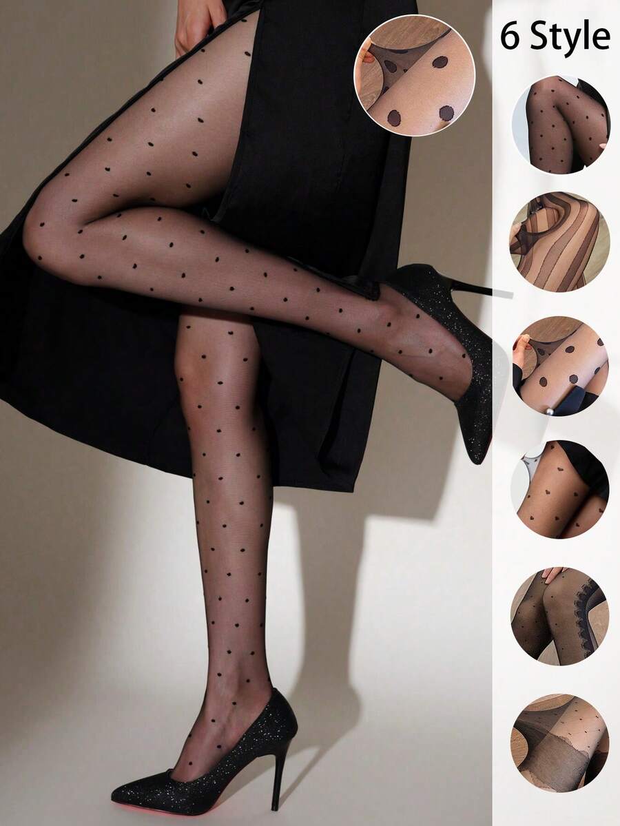 1 Pair Sexy Women's Polka Dot/Vertical Stripes Patterned Thigh High StockingsBlack Tights, Suitable For Women Party Outfit, Attractive Thigh High Socks