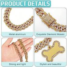 Hillban Dog Chain Golden Diamond Collar With Pet ID Jewelry Tags Rhinestones Stainless Steel Metal Link Collar Walking Chain Necklace For Puppy Boys Girls Small Dogs(8 Inch) - 8 inch - 查看 4