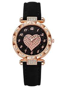 6 bucăți ceasuri rotunde cu cuarț - curea elegantă din piele PU, indicator din aliaj de zinc, cadran din aliaj de zinc și brățară bijuterii pentru femei