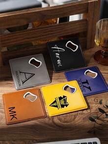 Customized Multi-Functional Beer Bottle Opener, PU Leather & Metal Bottle Opener, Stainless Steel Coaster, Customized Halloween Bottle Opener, Suitable For Restaurant, Kitchen, Customized Bar, Dining Establishment, Office Desk Coaster
