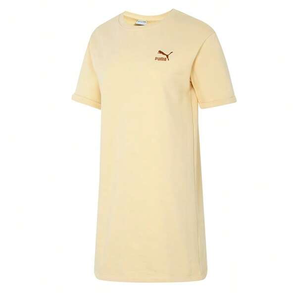Puma 女式连衣裙，2026 春季新款休闲运动印花透气圆领短袖长款 T 恤裙 62325742