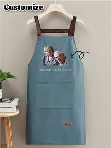 1pc Customized Black Kitchen Cooking Apron, Modern Polyester Oil-Proof Apron, Black Kitchen Apron, Polyester Apron For Garden, Kitchen And Housework Perfect For Home, Restaurant, And Kitchen Cooking