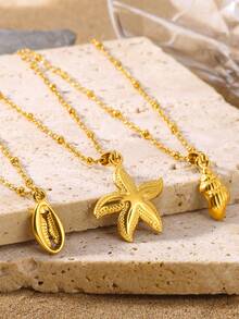 1 chiếc mặt dây chuyền hình vỏ sò mạ vàng, vòng cổ vỏ sò biển, vòng cổ thép không gỉ mạ vàng 18K, phụ kiện thời trang cho kỳ nghỉ hè ở bãi biển. - Vàng - Xem 6