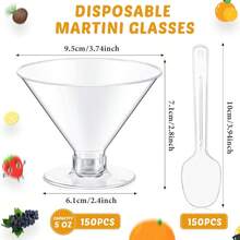 300 Pack Plastic Martini Glasses 5 Oz Disposable Cocktail Glasses Mini Martini Plastic Cups Dessert PVC Shot Glasses Unbreakable With Spoons For Weddings Party Wine Food Clear - Thông thoáng - Xem 2