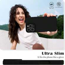 Ốp lưng điện thoại iPhone 17 Pro bằng silicon lỏng có [Bảo vệ toàn diện camera] [Lớp lót sợi siêu mịn chống trầy xước], Ốp lưng điện thoại màu trơn siêu mỏng chống sốc, tương thích với iPhone 17/16/15/14/13/12/11 Pro Max Plus - màu đen - Xem 8